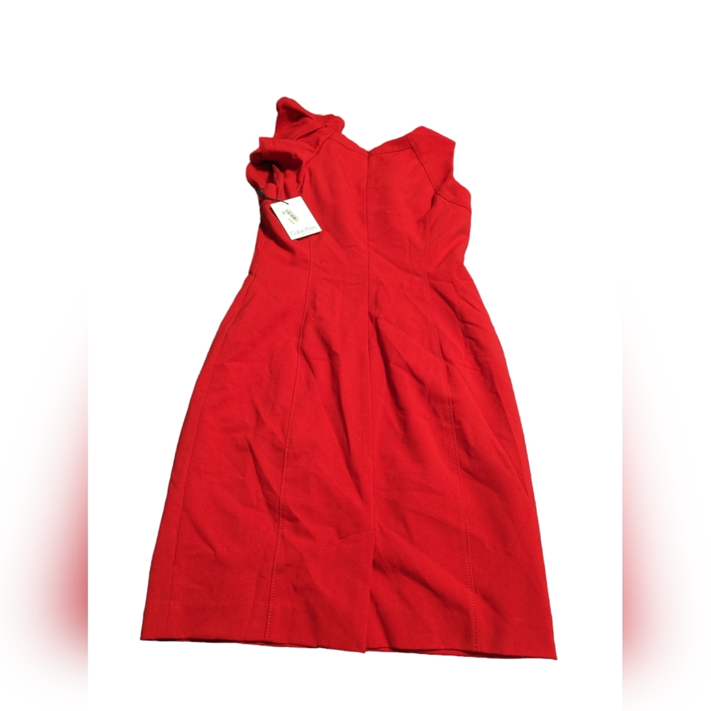 Calvin Klein Red Ruffle Sheath Cocktail Dress
